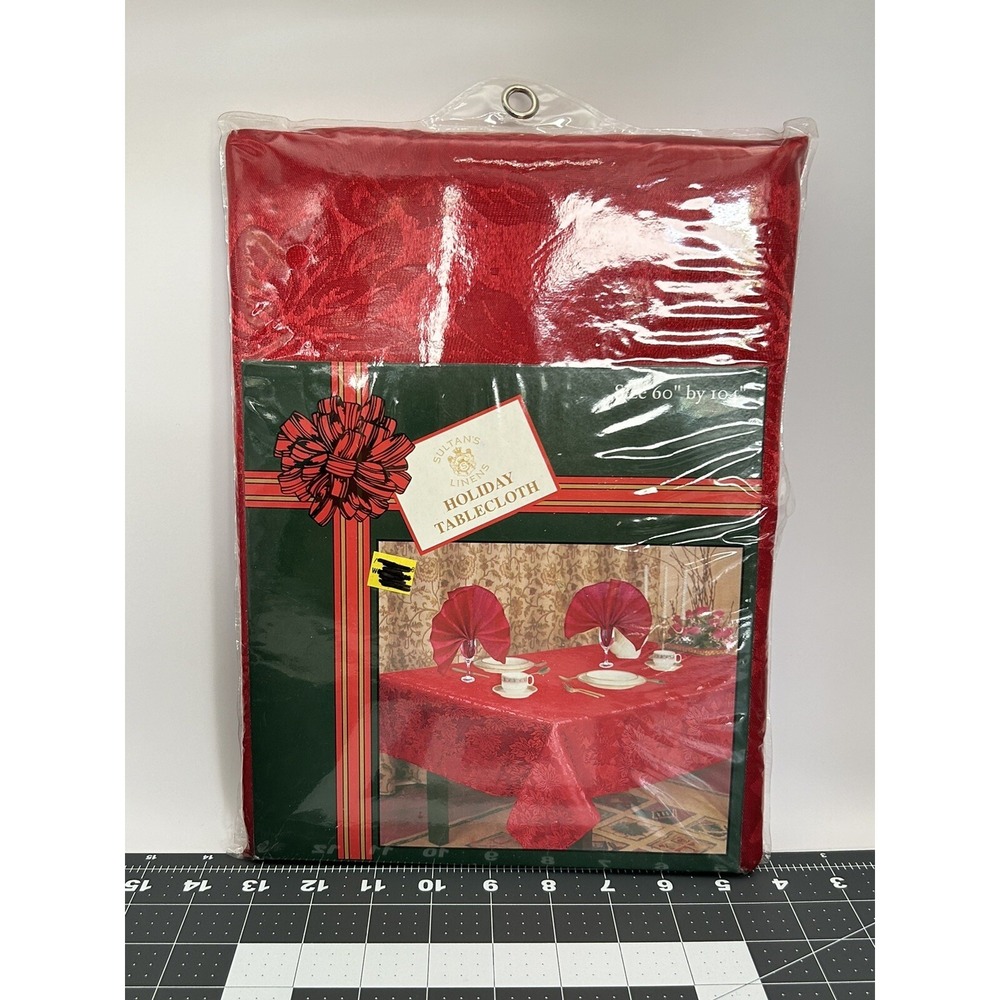 New Sultan's‎ Linens RED Poinsetta Holiday Tablecloth 60" By 104"